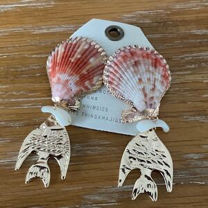 Anthropologie Red and Gold Shell Earrings